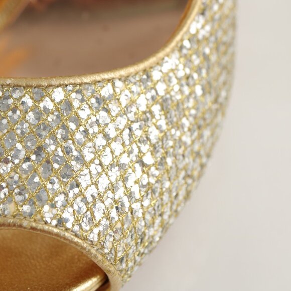 Badgley Mischka Women Humbie Pump Size 7.5 Gold Glitter Platfrom Heel Dress Shoe - Picture 3 of 12